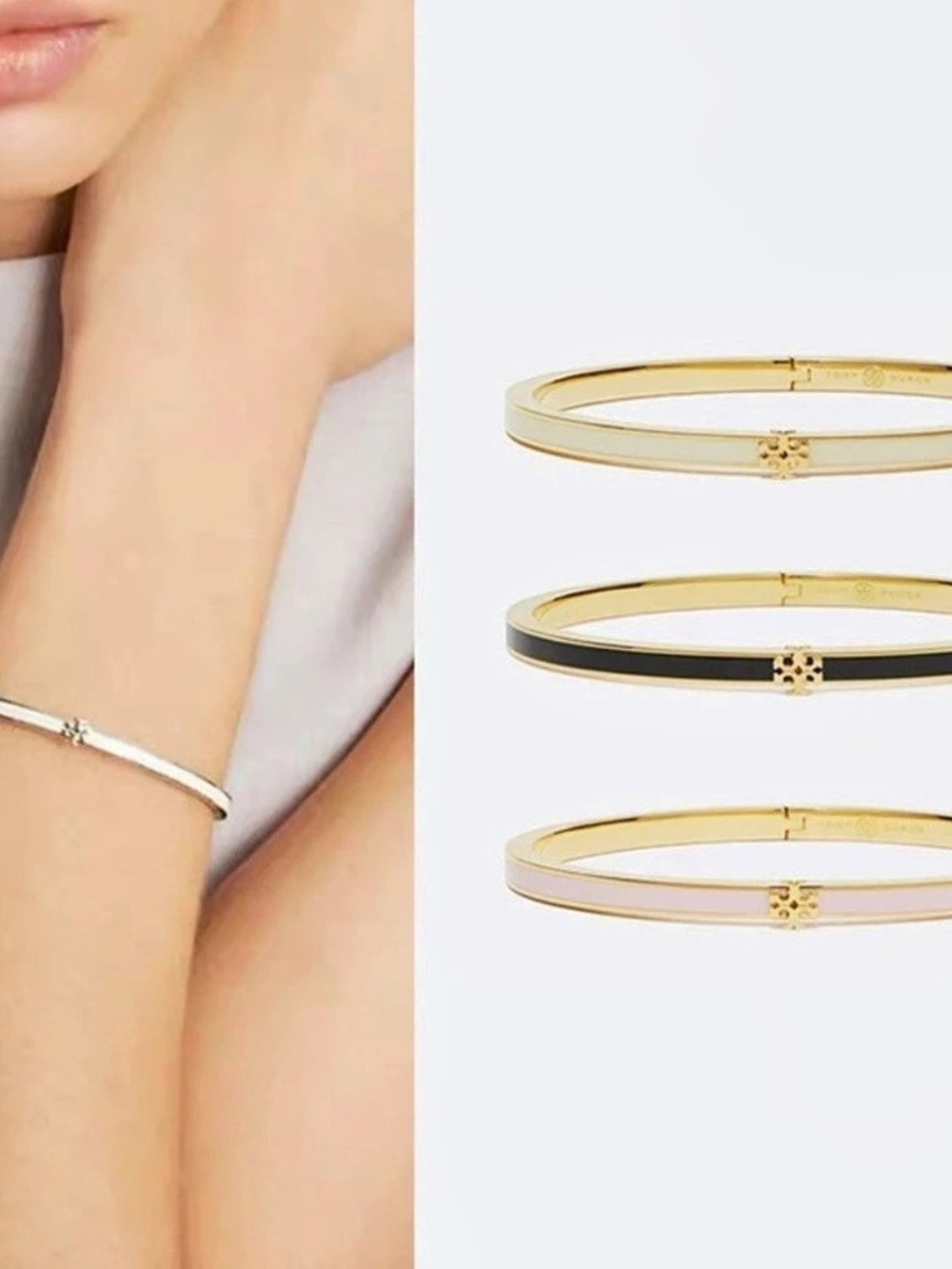 NWT - Tory Burch Thin Icon Enamel Bracelet Gold & Black